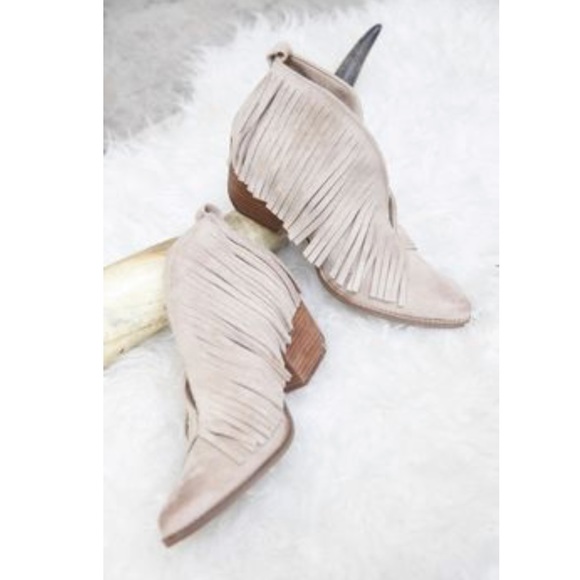 Cream Burnished Distressed Fringe Bootie - Picture 5 of 8